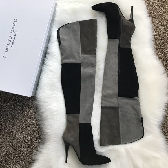 color block over the knee boots